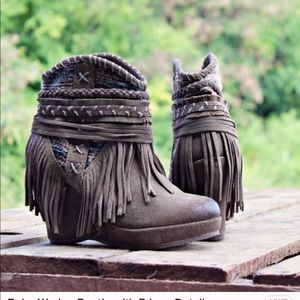 Boho Wedge Bootie with Fringe Detail